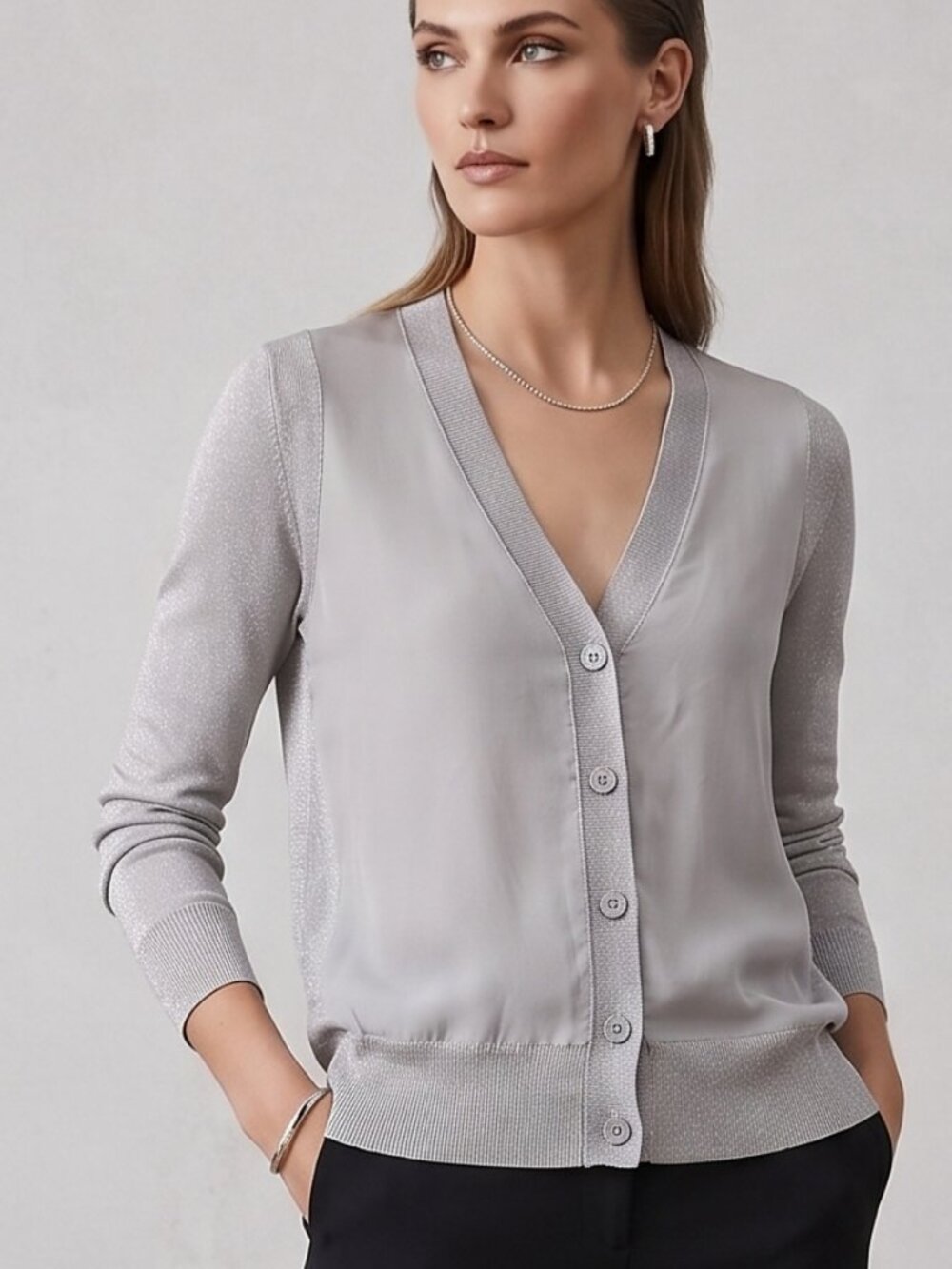 Reiss Metallic Mixed Media Cardigan Gray S NWOT